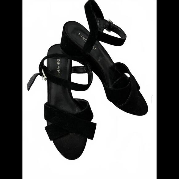 Worn ONCE! NINE WEST Black Suede Wedge Sandals - Picture 1 of 4